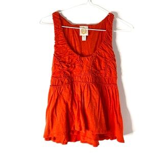 Anthropologie Ric Rac Red Orange Ruffled Cotton Tank Top Elasticized Waist  Top